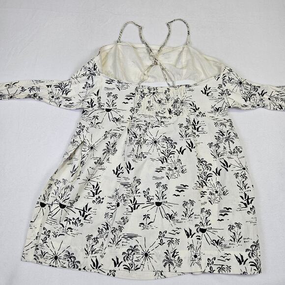 Free People Linen Blend Tunic Top This is Love Smocked Bow Strapless Tropical L - Picture 13 of 16